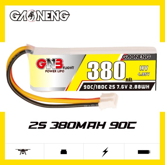 GAONENG GNB 2S 7.6V HV 380mah 90C 180C PH2.0 3PIN Connector RC LiPo Battery 1/28 1/24 RC Car Toy Parts LiHV High Voltage
